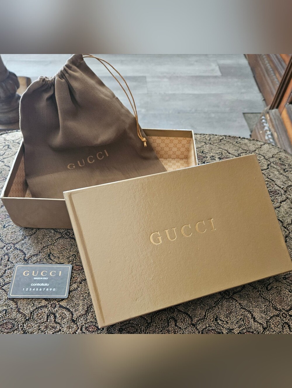 Gucci Medium Brown GG Gift Box Set Dust Bag Card Vintage Handbag Wallet Storage